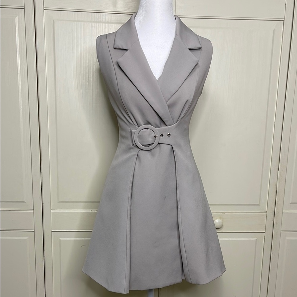 Catwalk Womens Button Wrap Belted Mini Dress Sleeveless Taupe Size S Runway